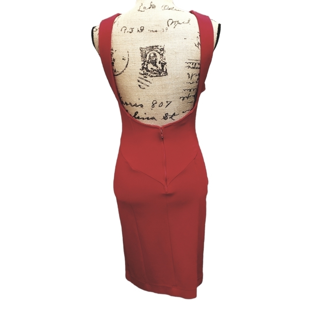 Vintage Tadashi Dress Bodycon Backless Red Midi Dress - Picture 4 of 13